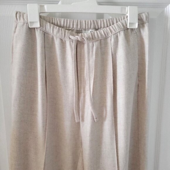 BR Elastic Waist Beige Linen-Blend Trousers W Drawstring & Pleated Front -S - Picture 7 of 9